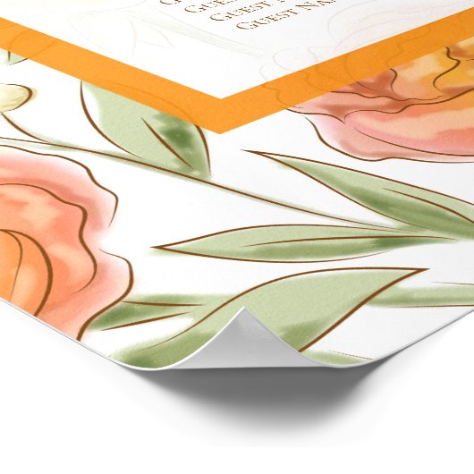 Orange Rose Wedding Seating Chart Poster (Ecke)