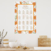 Orange Rose Wedding Seating Chart Poster (Küche)
