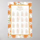 Orange Rose Wedding Seating Chart Poster (Vorne)