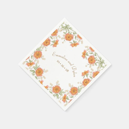 Orange Rose Wedding Serviette (Ecke)