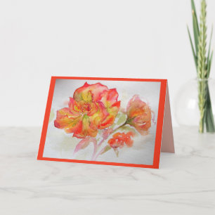 Orange-Rosen-Aquarell-Rosen-Blumen-Karte Karte