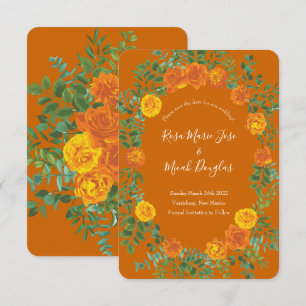 Orange & Rost Herbst-Pfingstrosen-Rosen-Hochzeitse Einladung