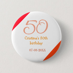Orange Rot 50. Geburtstagsjubiläum Name Datum p Button