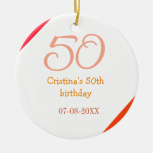 Orange rot 50. Geburtstagsjubiläum Name Datum p Keramik Ornament