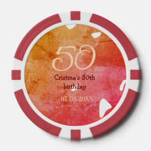 Orange Rot 50 Geburtstagsjubiläum Name Datum p Pokerchips
