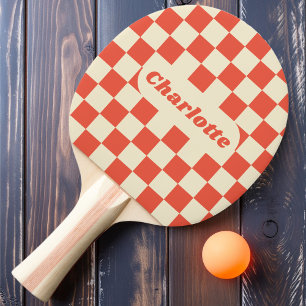 Orange-Rot & Creme Karo mit Namen Tischtennis Schläger