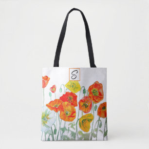 Orange Rot Gelbe Klatschmohn Wasserfarbe Mädchen I Tasche
