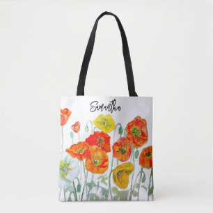 Orange Rot Gelbe Mohn-Wasserfarbenkunst Weiß Tasche