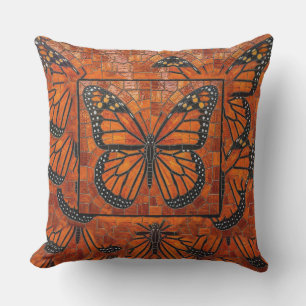 Orange Rot Schwarzer Monarchfalter-Mosaik Kissen