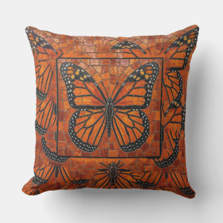 Orange Rot Schwarzer Monarchfalter-Mosaik Kissen