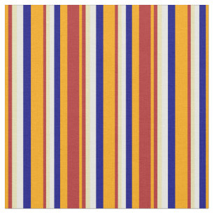 Orange, Rot, Tan, Weiß und Blau - farbige Linien Stoff