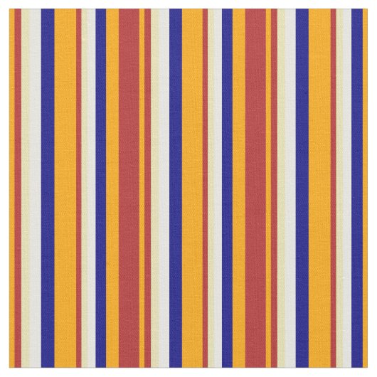 Orange, Rot, Tan, Weiß und Blau - farbige Linien Stoff (Nahaufnahme)