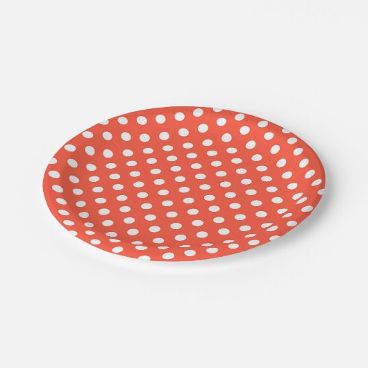 Orange, Rot, Terracotta polka dot Pappteller (Schrägansicht)
