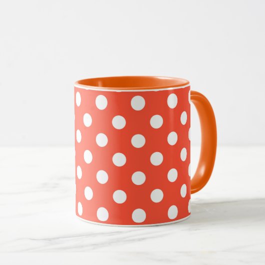 Orange, Rot, Terracotta polka dot Tasse (VorderseiteRechts)