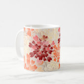 Orange Rot u. SahneBlumen Retro Kaffeetasse (Vorderseite Links)