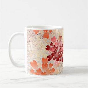 Orange Rot u. SahneBlumen Retro Kaffeetasse