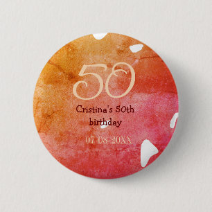 Orange rote 50 Geburtstagsjubiläum Datum des Namen Button