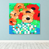 Orange rote Blume Pixel Art Wrapped Canvas Leinwanddruck (Insitu (Holzboden))