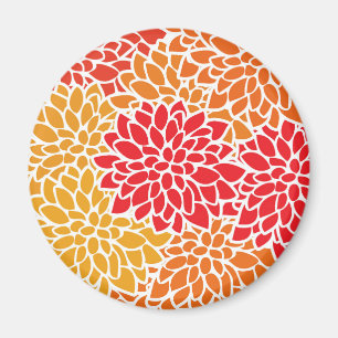 Orange-rote farbenfrohe Vintage-60er-Blume Magnet