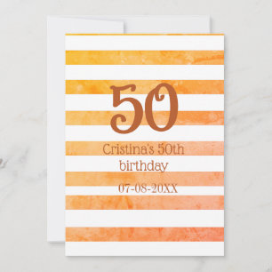 Orange rote gestreifte 50. Geburtstag braun Name R Einladung