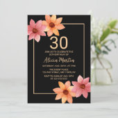 Orange Rote Herbstflora jedes Alters Schwarzer Geb Einladung (Stehend Vorderseite)