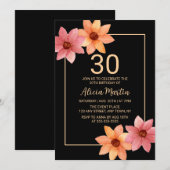 Orange Rote Herbstflora jedes Alters Schwarzer Geb Einladung (Vorne/Hinten)