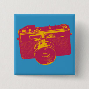 Orange & Rote Pop-Art-Kamera Button
