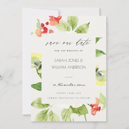 ORANGE ROTE ROSE WATERCOLOR SAVE THE DATE (Vorderseite)