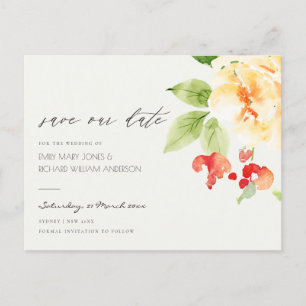 ORANGE ROTE ROSE WATERCOLOR SAVE THE DATE ANKÜNDIGUNGSPOSTKARTE