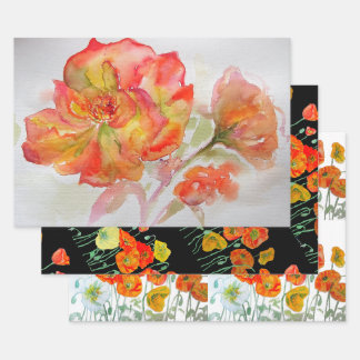 Orange Rote Rosen-Blumen-Aquarell-Frauen-Geburtsta Geschenkpapier Set