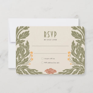 Orange Rote RSVP-Karte im Vintage Art Nouveau-Stil Einladung