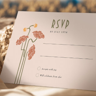 Orange Rote RSVP-Karte im Vintage-Art Nouveau-Stil Einladung