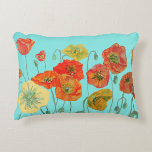 Orange Rote Shabby Mohn Klatschmohn Dekor Aqua Dekokissen