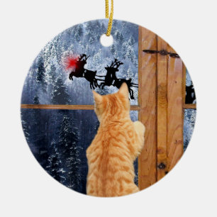 Orange rotes Weihnachten Punkt der Tabbykatze Keramik Ornament