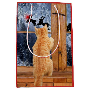 Orange rotes Weihnachten Punkt der Tabbykatze Mittlere Geschenktüte