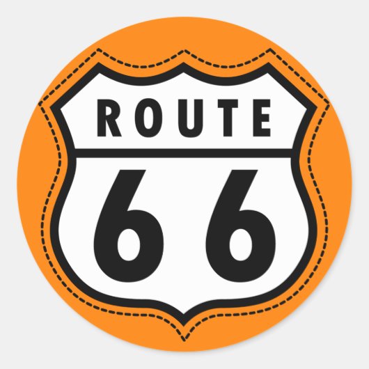 Orange Route 66 Road Sign Runder Aufkleber (Vorderseite)