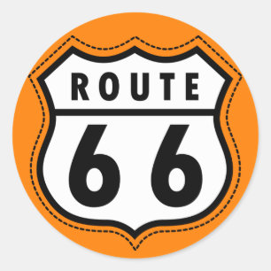 Orange Route 66 Road Sign Runder Aufkleber