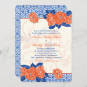 Orange Royal Blue Floral Wedding Einladung (Vorne/Hinten)