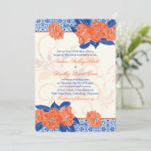 Orange Royal Blue Floral Wedding Einladung (Stehend Vorderseite)