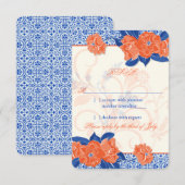 Orange Royal Blue Floral Wedding RSVP Reply Karte (Vorne/Hinten)
