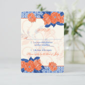 Orange Royal Blue Floral Wedding RSVP Reply Karte (Stehend Vorderseite)