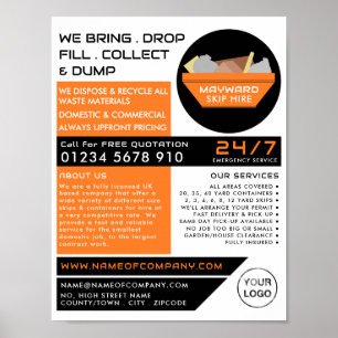 Orange Rubbish Skip, Skip/Dumpster Company Poster