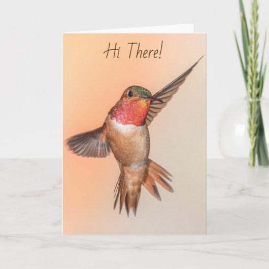 Orange Rufous Hummingbird posing zu sagen Hi There Karte (Vorderseite)
