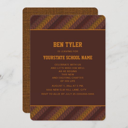 Orange Rust Brown Boys Trunk Uni Party Einladung (Vorne/Hinten)