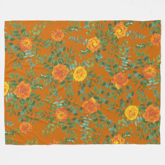 Orange & Rust Fall Peony & Rose Blumenhochzeit Fleecedecke (Vorderseite (Horizontal))