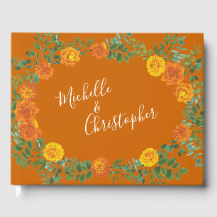 Orange & Rust Fall Peony & Rose Blumenhochzeit Gästebuch