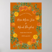 Orange & Rust Fall Peony & Rose Blumenhochzeit Poster (Vorne)
