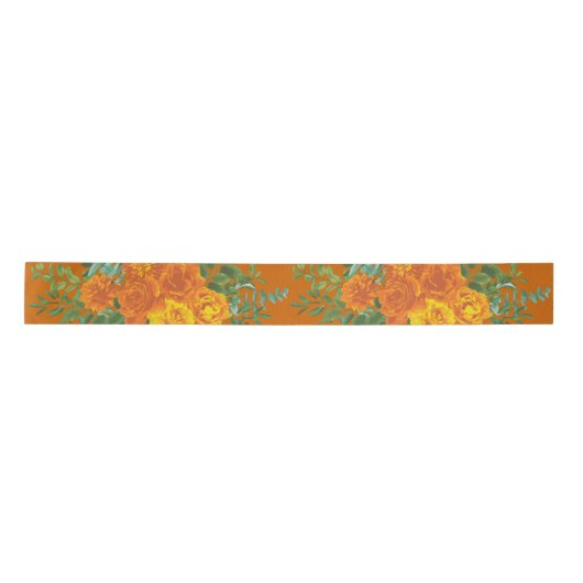 Orange & Rust Fall Peony & Rose Blumenhochzeit Satinband (Vorderseite)