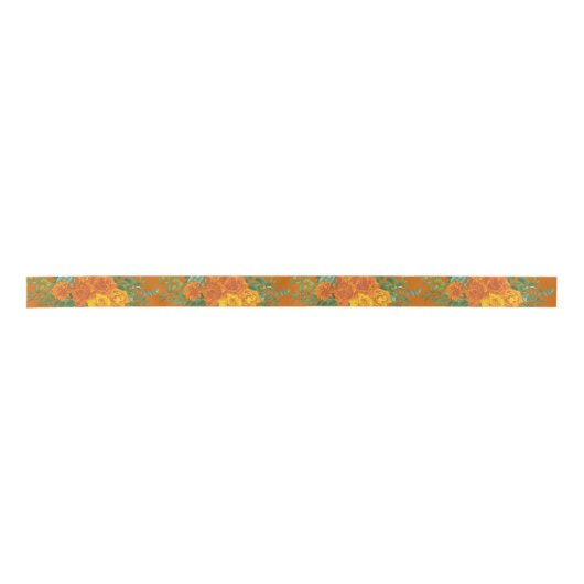Orange & Rust Fall Peony & Rose Blumenhochzeit Satinband (Vorderseite)