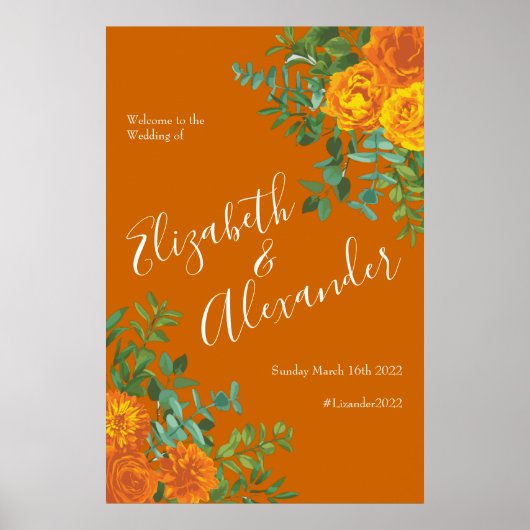 Orange & Rust Fall Peony Rose Blumenzehen Poster (Vorne)